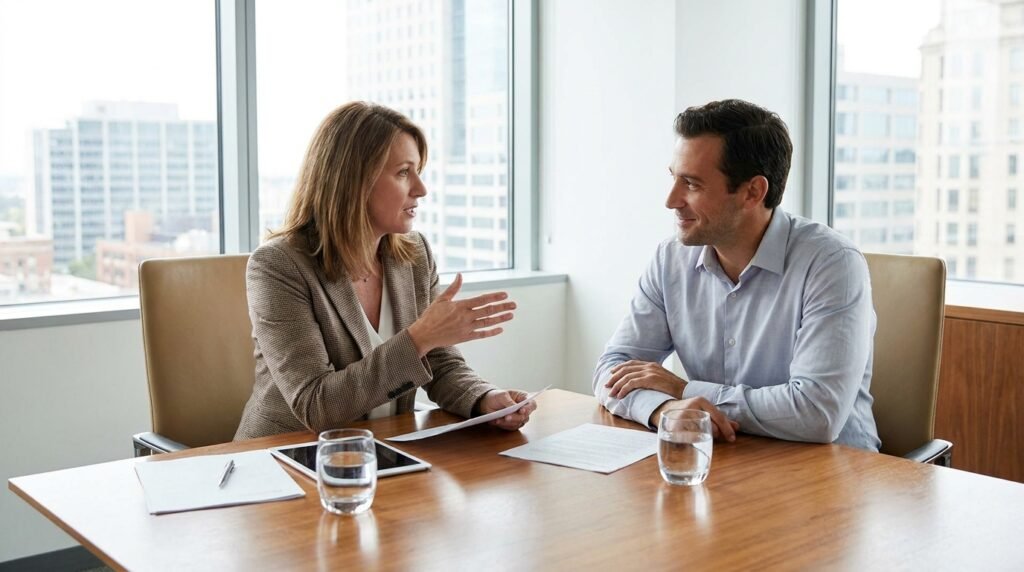 Profesional con cliente