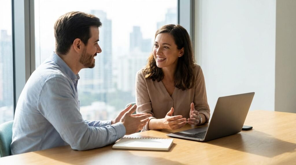 Profesional hablando con cliente
