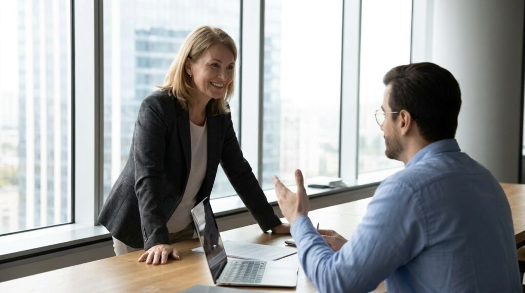 Profesional con cliente