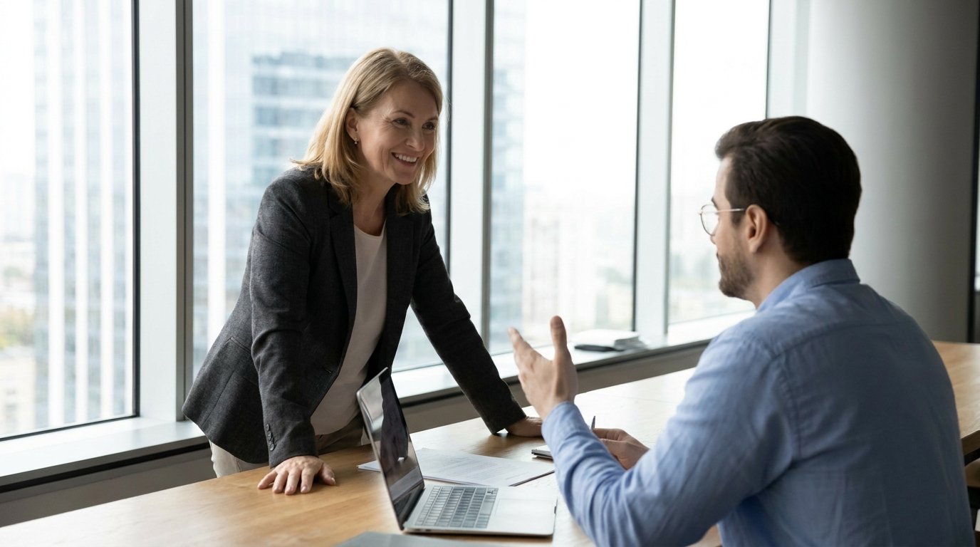 Profesional con cliente